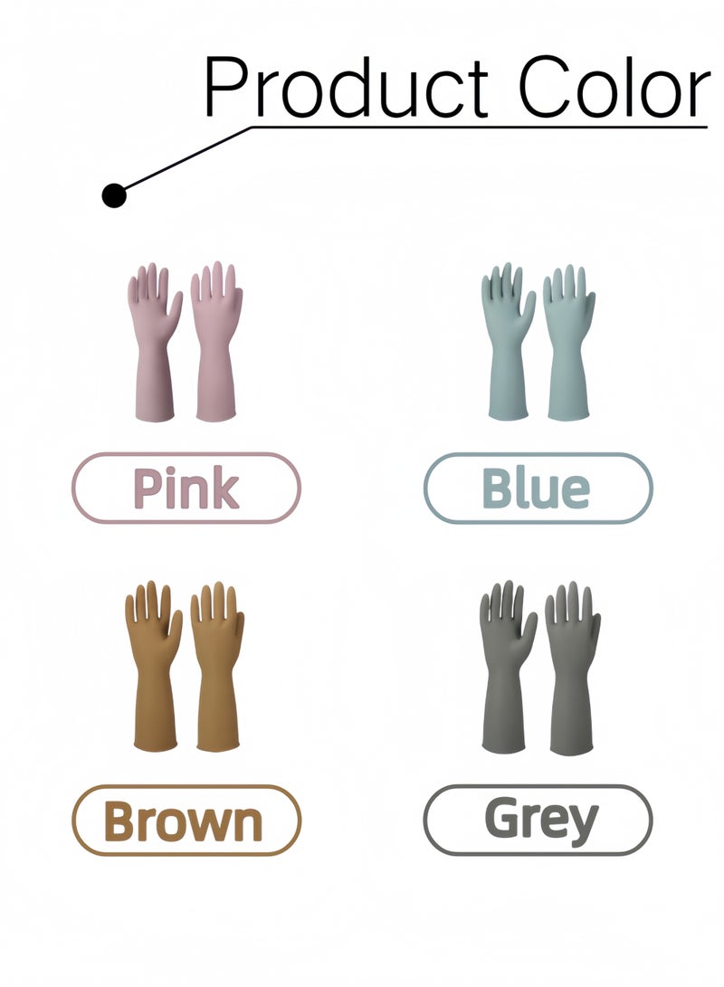 4 Pairs of Rubber Cleaning Gloves, Reusable Non-Slip Household Gloves, Premium Durable Waterproof Oil-proof Kitchen Gloves for Dishwashing, Laundry, Gardening & More (Blue, Pink, Brown, Grey) - Image 2
